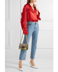 GUCCI Padlock leather and printed coated-canvas shoulder bag