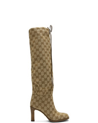 Tan Canvas Knee High Boots