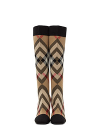 Burberry Beige Check Stretch Knit Sock Boots
