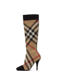 Burberry Beige Check Stretch Knit Sock Boots