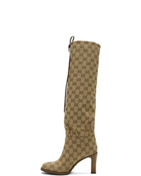 Gucci Beige Gg Canvas Mid Heel Boots