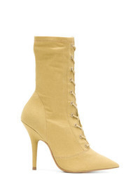 Tan Canvas Lace-up Ankle Boots