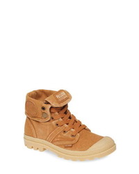 Tan Canvas Lace-up Flat Boots