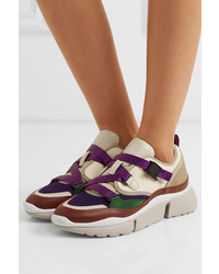 Chloé Sonnie Canvas Mesh Suede And Leather Sneakers