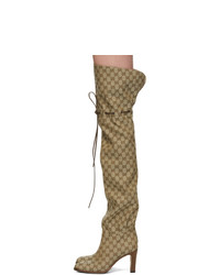 Gucci Beige Gg Lisa Over The Knee Boots