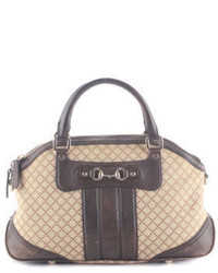 Gucci Beige Diamante Canvas Gold Tone Leather Accent Satchel Handbag Bc12187 Mhl