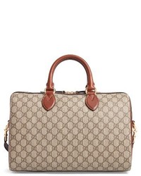 Gucci Large Top Handle Gg Supreme Canvas Leather Tote Beige