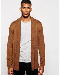 Asos Brand Open Front Cardigan In Merino Wool Mix With Texture Lapel