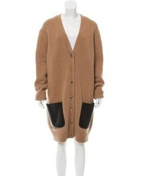 Celine Cline Leather Accented Wool Cardigan