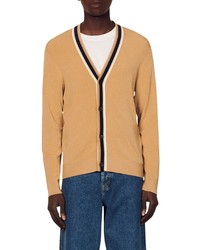 Sandro Milo Tipped Cardigan In Camel At Nordstrom