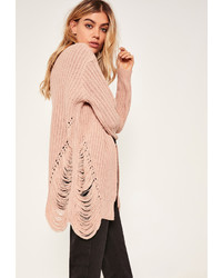 Missguided Distressed Slouchy Cardigan Pink