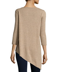 Neiman Marcus Cashmere Long Sleeve Tunic Sweater Tan