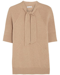 Tomas Maier Pussy Bow Cashmere Sweater Beige