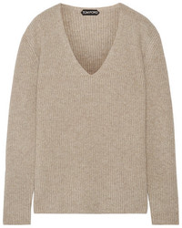Tom Ford Ribbed Cashmere Sweater Beige