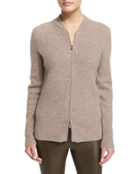 The Row Thera Zip Front Bomber Sweater Dark Taupe