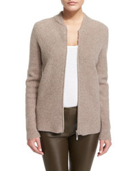 The Row Thera Zip Front Bomber Sweater Dark Taupe