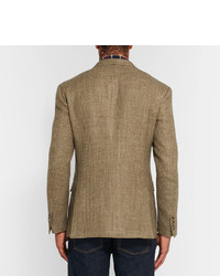 Polo Ralph Lauren Brown Slim Fit Checked Silk Linen And Wool Blend Blazer