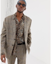 Collusion Oversized Suit Jacket In Brown Windowpane Check