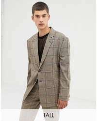 Collusion Tall Oversized Suit Jacket In Brown Window Pane Check