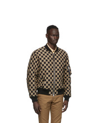 Burberry Black And Beige Checkered Brookland Bomber Jacket
