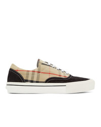 Tan Check Canvas Low Top Sneakers