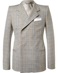 Balenciaga Beige Double Breasted Checked Cotton Suit Jacket