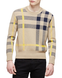 Burberry Brit Long Sleeve Exploded Check Sweater Tan