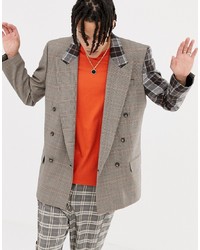 ASOS DESIGN Oversized Double Breasted Blazer In Brown Check