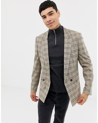 ASOS DESIGN Skinny Double Breasted Blazer In Brown Prince Of Wales Check