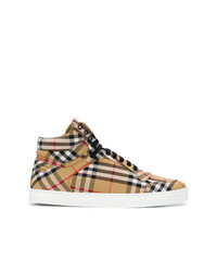 Tan Check High Top Sneakers