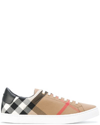 Tan Check Leather Sneakers
