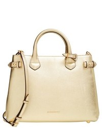 Burberry Medium Banner House Check Metallic Leather Tote