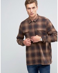 Asos Overshirt In Shadow Check With Zip Front