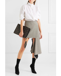Balenciaga Asymmetric Checked Wool Blend Mini Skirt Brown