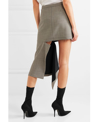 Balenciaga Asymmetric Checked Wool Blend Mini Skirt Brown