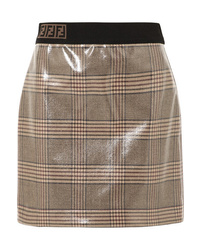 Fendi Prince Of Wales Checked Glossed Wool Mini Skirt