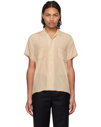 Tan Check Silk Long Sleeve Shirt