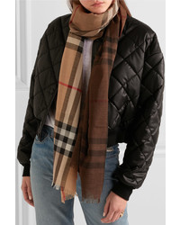 Burberry Checked Wool And Silk Blend Scarf Camel