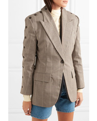 PushBUTTON Convertible Button Embellished Checked Wool Blend Blazer