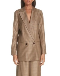 Tan Check Wool Double Breasted Blazer