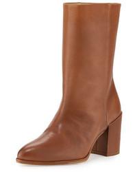 Tan Chunky Leather Ankle Boots