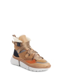 Tan Chunky Leather High Top Sneakers