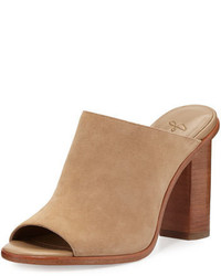 Tan Chunky Suede Heeled Sandals