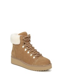 Tan Chunky Suede Lace-up Flat Boots