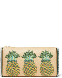 Edie Parker Jumbo Lara Pineapple Embroidered Raffia And Acrylic Box Clutch Beige