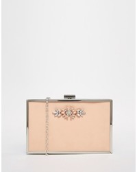 Johnny Loves Rosie Rectangular Box Clutch In Nude With Jewels