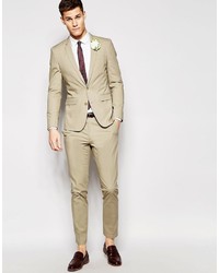 Asos Brand Wedding Skinny Suit Jacket In Poplin In Stone