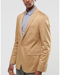 Asos Brand Skinny Blazer In Cotton In Camel