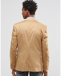 Asos Brand Skinny Blazer In Cotton In Camel