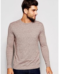 Asos Brand Crew Neck Sweater In Brown Twist Cotton